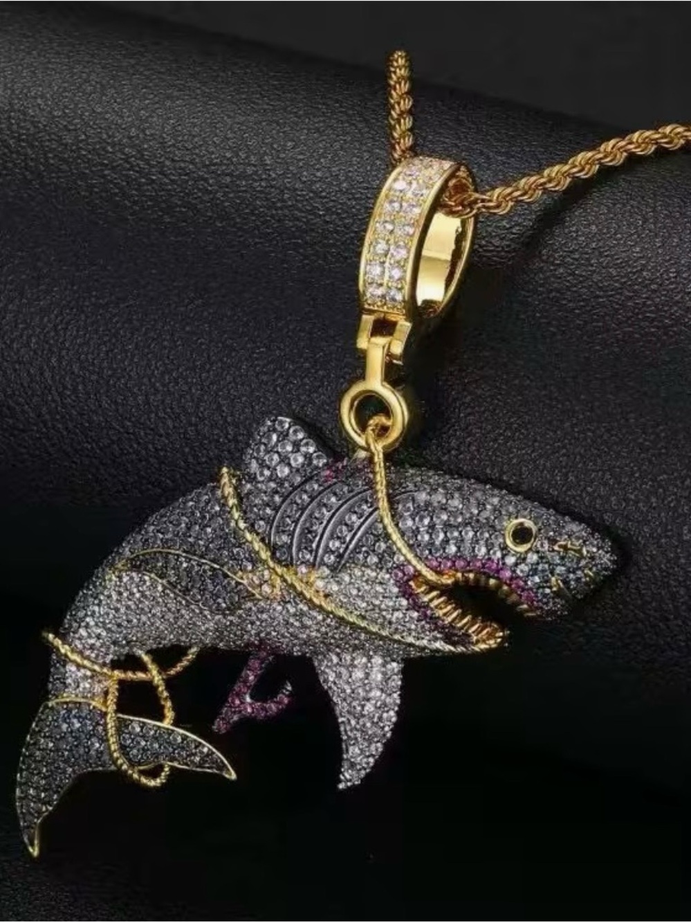 NWT Gold and Silver Shark Pendant Necklace - Fashion Jewelry, Statement Necklace